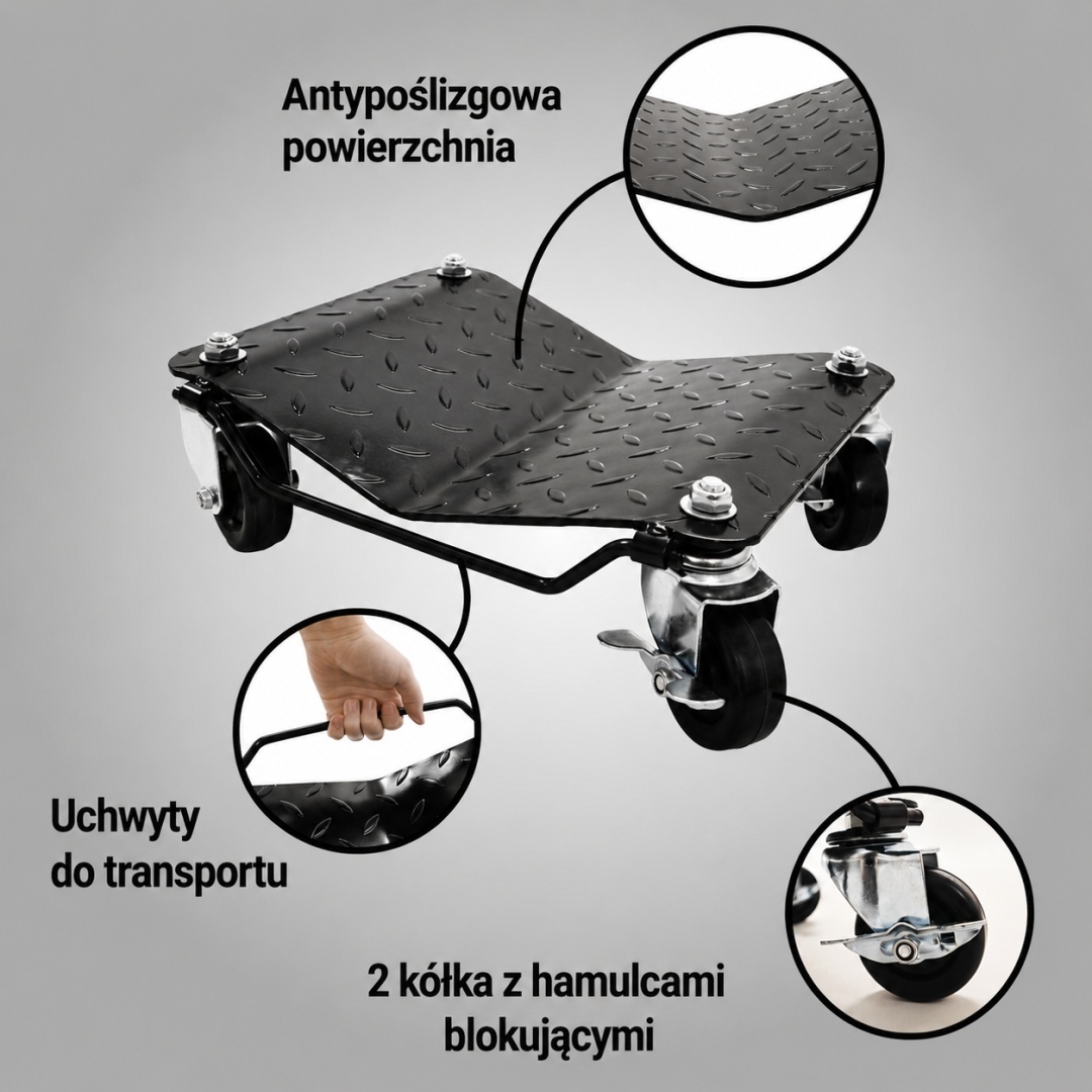 Profesionální manipulační vozíky pod auto 2x 680kg ocel MS19033